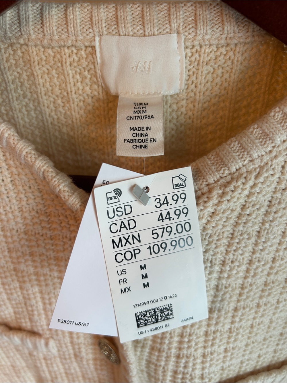 H&M Cream Ribbed Button-Up Women's Cardigan - Picture 2 of 3